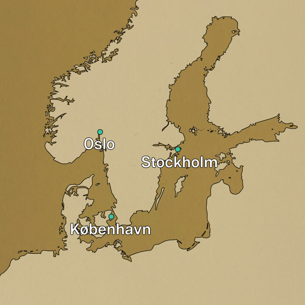 Die drei skandinavischen Hauptstädte Kopenhagen, Oslo und Stockholm